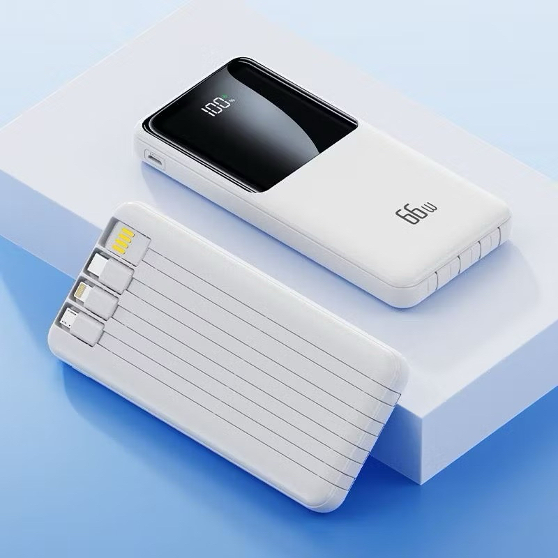 Power Bank Portátil 10000mAh com Cabos Embutidos + Display Digital LED