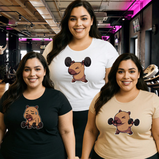Kit 3 Camisetas Plus Size Feminina P ao G5 Estampada Capivara Academia Camisa Blusa 100% Algodão Verão em Oferta na Shopee