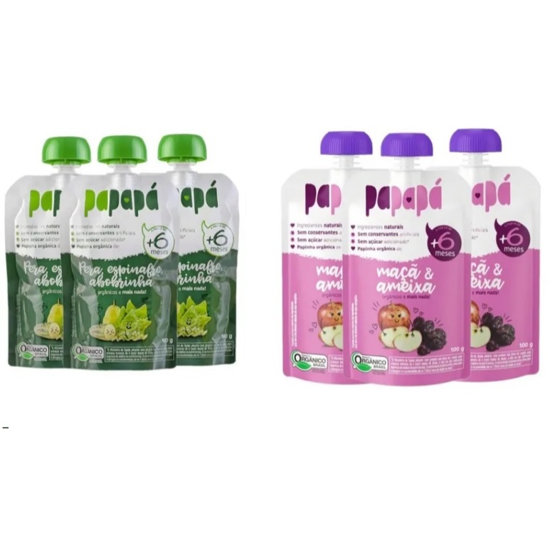 Papinha organica Papapá 2 sabores - 6 unidades squeeze