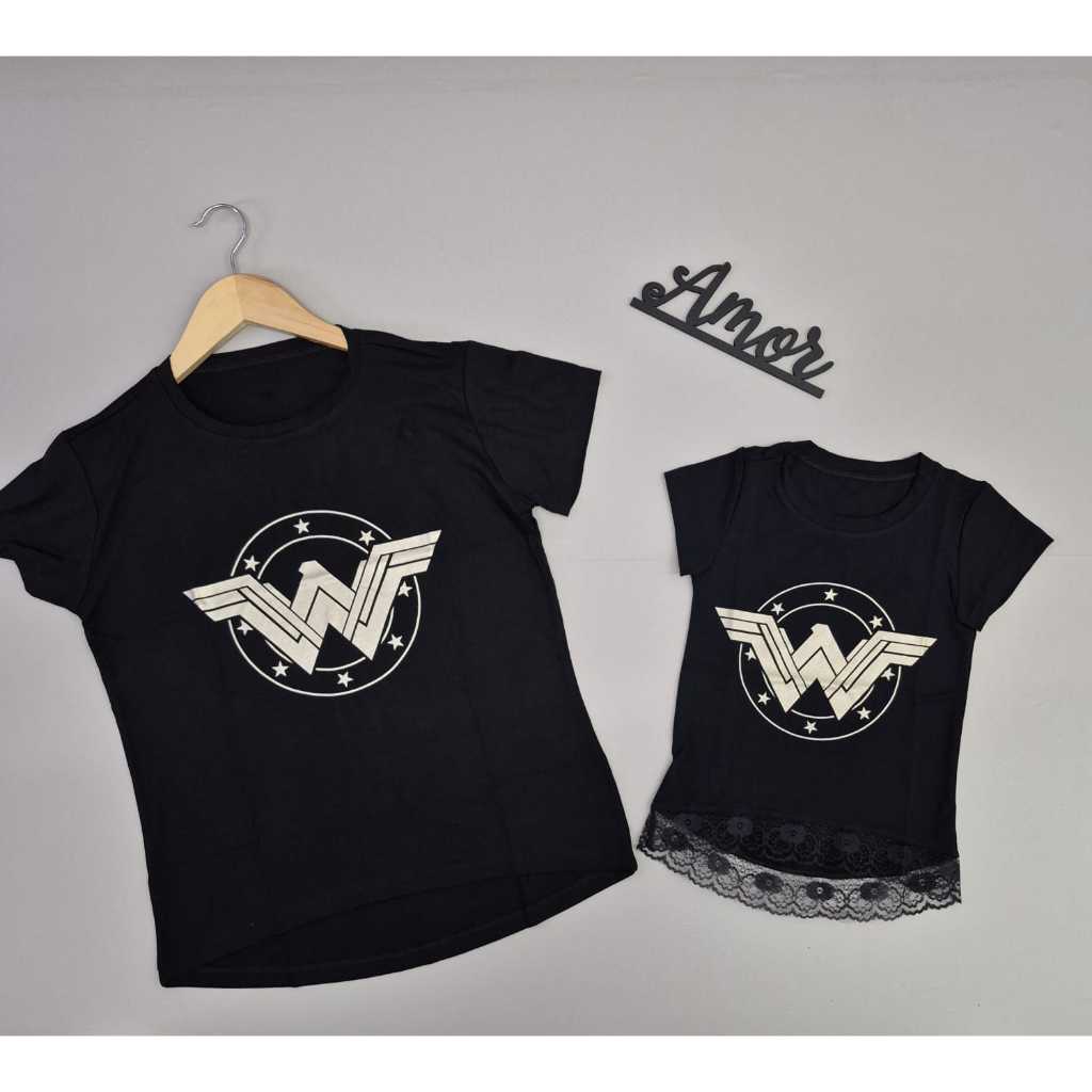 Camiseta Personalizada Feminina Adulto e Infantil  Mulher Maravilha ou Super Evolution Tal Mãe ou Tal Filha ou Tal Filho