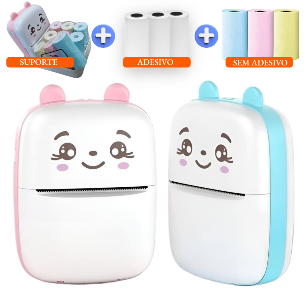 Mini Impressora Térmica Gatinho Bluetooth Sem Fio com Suporte Rolinhos Adesivos ( Modelo 2 )