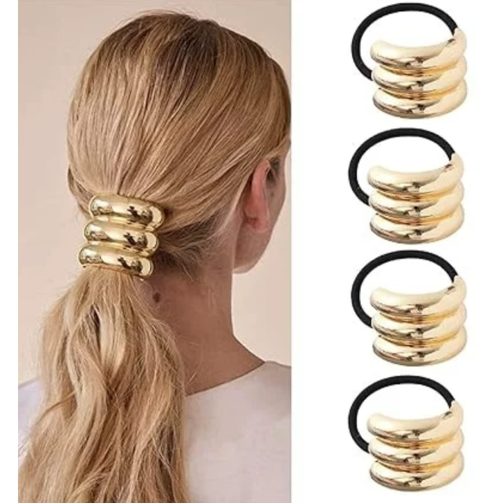 Elástico Prendedor de cabelo Elegante detalhe Metal triplo em Oferta na Shopee