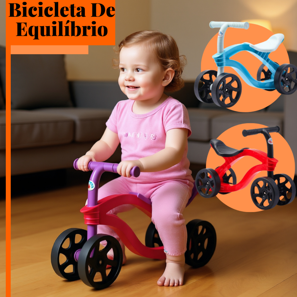 Bicicleta Bicicletinha de Equilíbrio Infantil menino e menina sem pedal andador quadriciclo 4 rodas