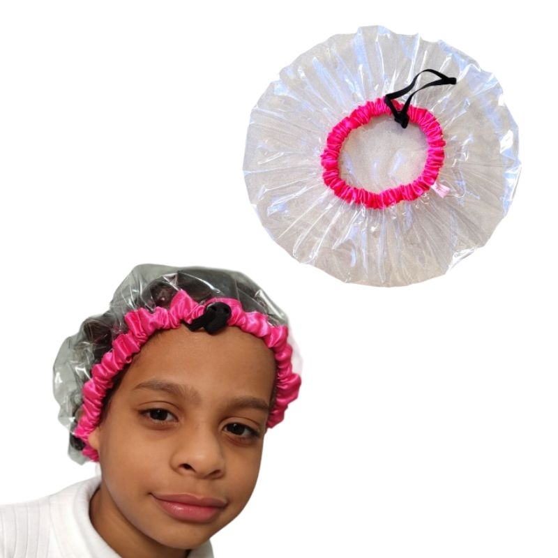 kit 2 Touca Plástica de Banho impermeável Infantil com Regulagem