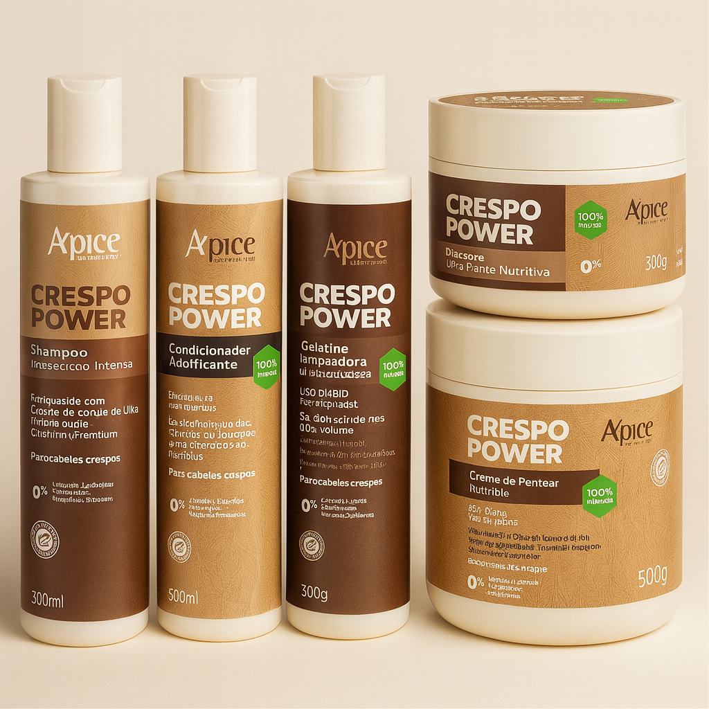 KIT Apse Crespo Power 5 Itens - Shampoo, Condicionador, Gelatina, Máscara e Ativador Apice