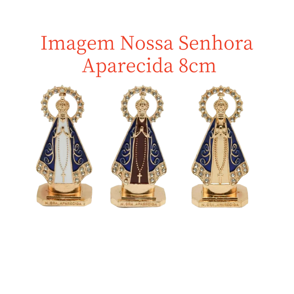 Imagem Nossa Senhora Aparecida 8cm – Escultura Religiosa Decorativa em Metal Dupla Face
