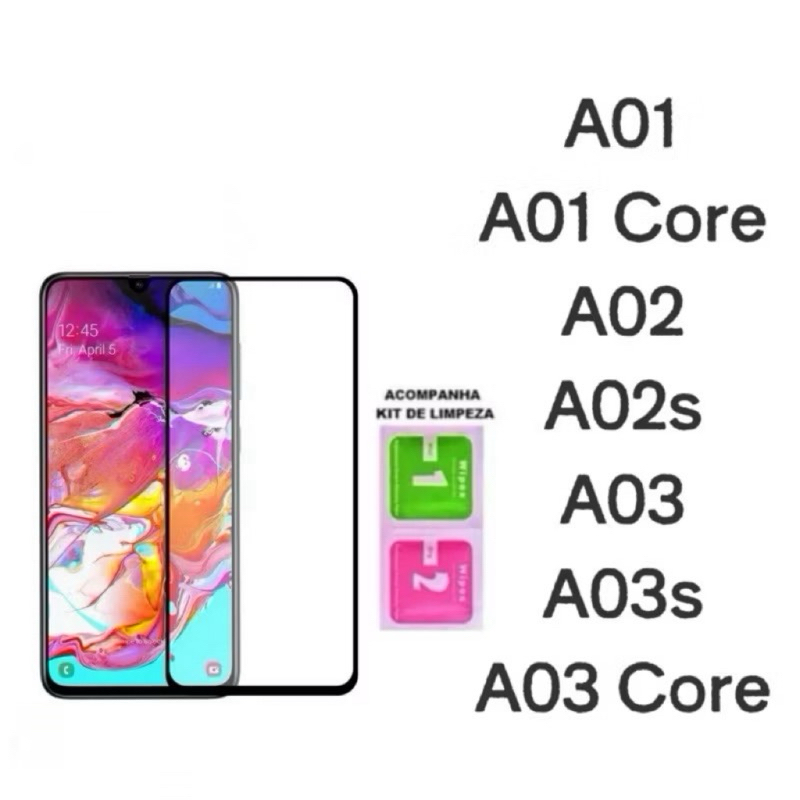 Película De Vidro Temperado 3D/9D Tela Para Samsung Galaxy A01/A01core/A02/A02s/A03/A03s/A03core