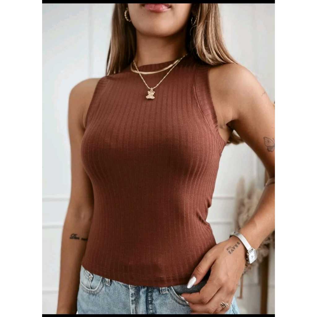 Kit regatas blusa  básica  caneladas premium gola redonda
