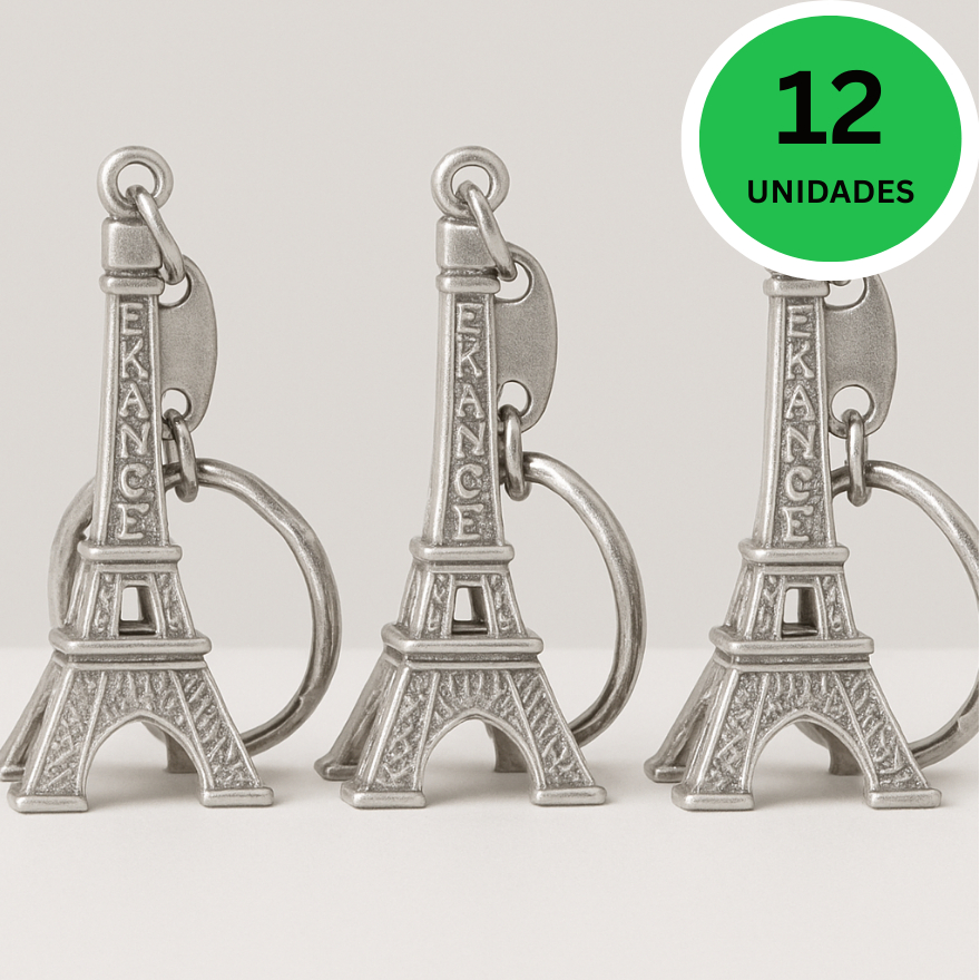 Kit 12 Chaveiro Torre Eiffel - Cor Prata Para Lembranças e Decoração