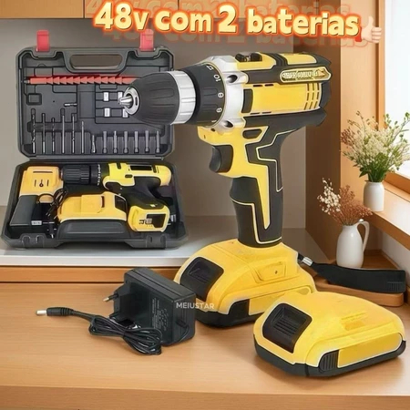 Parafusadeira Furadeira 48V/18V 2 Baterias Com Maleta e Acessórios Completo-Techo Pro