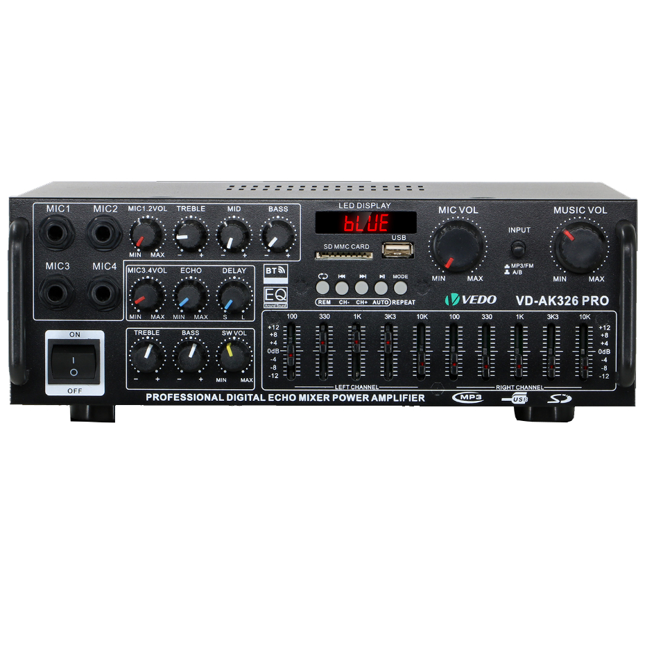 VEDO Amplificador De Potência Canal 2.1 Bluetooth 300W 12V 110/220V Com EQ Amplificador De áudio Para doméstico externo