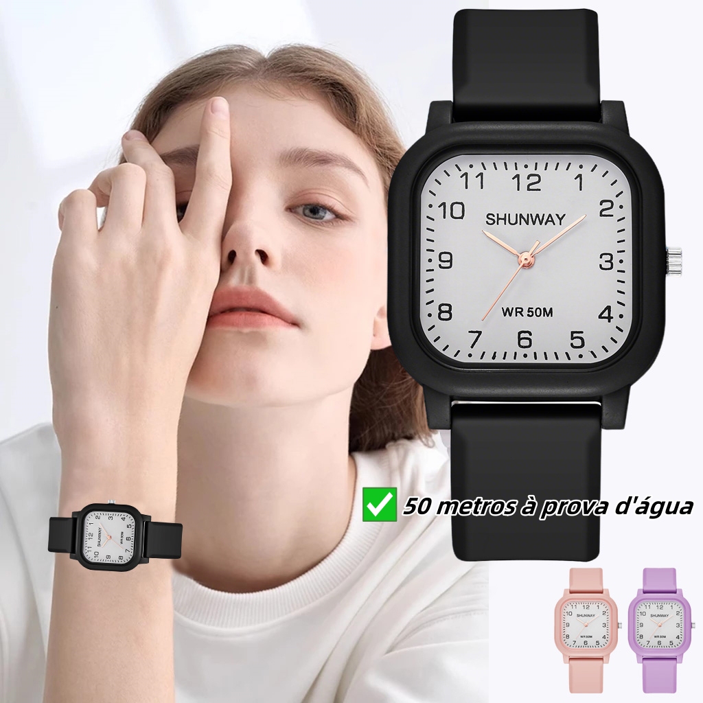 Moda Quadrada Concha Ponteiro Numeral Árabe Silicone Senhoras Relógio em Oferta na Shopee