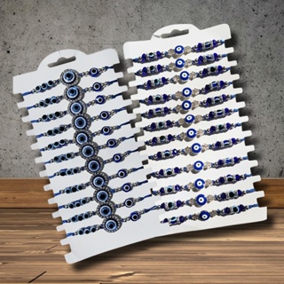 Kit 1/2/3 Pulseira Olho Grego Ajustável Com Pingente Miçangas Azul e Prata em Oferta na Shopee