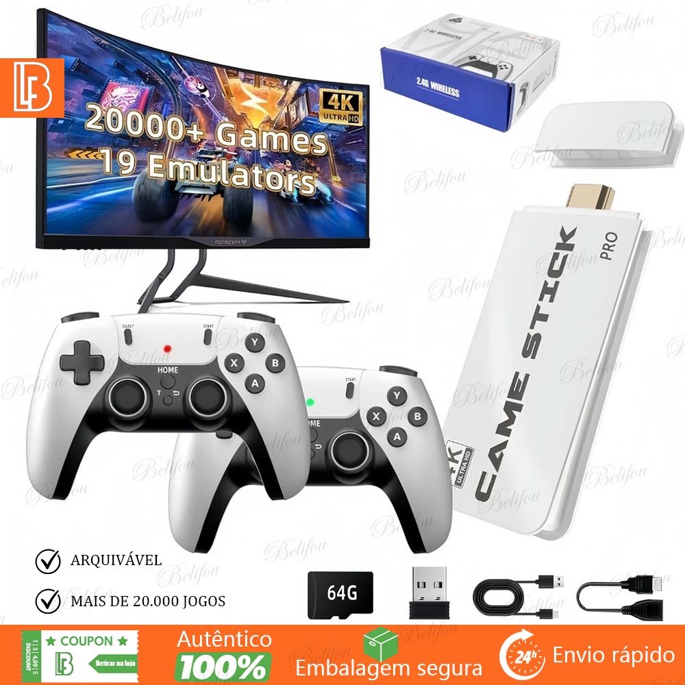 Game Stick 8K M15 Pro 64GB HDMI Console Portátil Com 2 Controles Sem Fio +35000 Jogos Clássicos