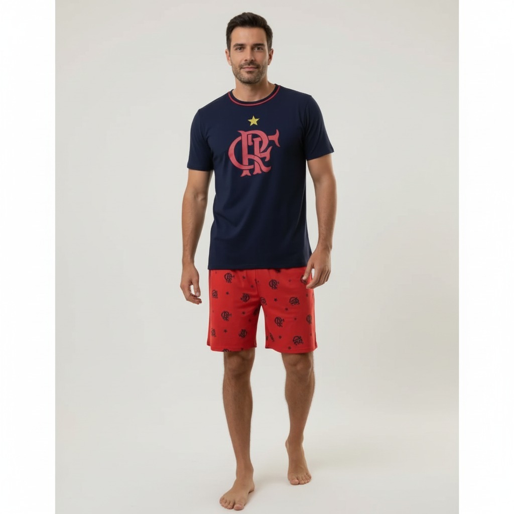 Pijama Masculino Estampado Time Carioca Verão Em Malha Curto