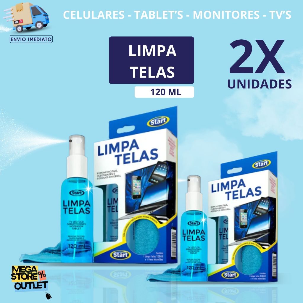 Limpa Tela 120ml + Pano Microfibra Removedor Sujeira Tela