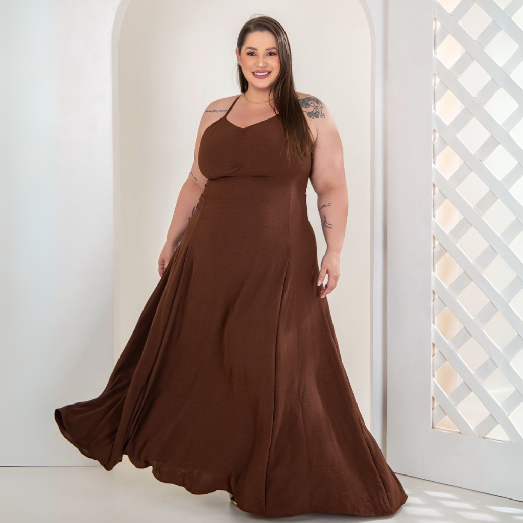 Vestido Longo Plus Size Feminino Frente Única Amarração nas Costas Elegante Confortável Festa em Oferta na Shopee