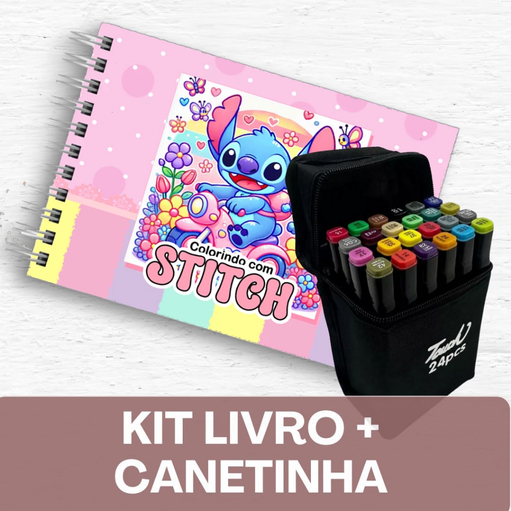 Livro de colorir do Stitch Livro de Colorir + Canetinhas / 50 Folhas / Capa Holográfica em Oferta na Shopee