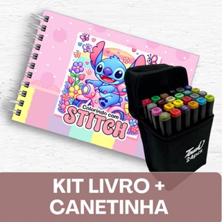 Livro de colorir do Stitch Livro de Colorir + Canetinhas / 50 Folhas / Capa Holográfica em Oferta na Shopee