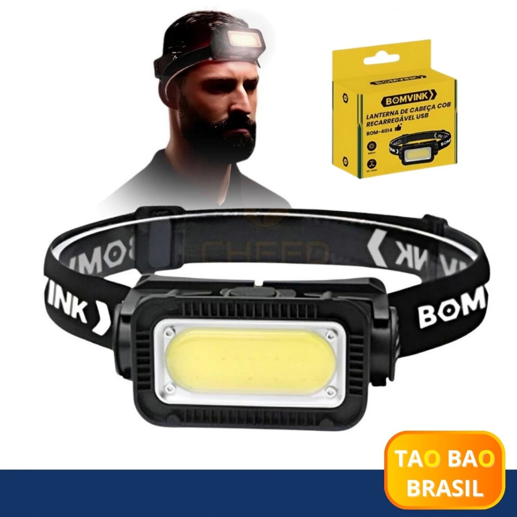 Imagem Lanterna de Cabeça USB com Bateria de 2000 mAh e Autonomia de 4 Horas
