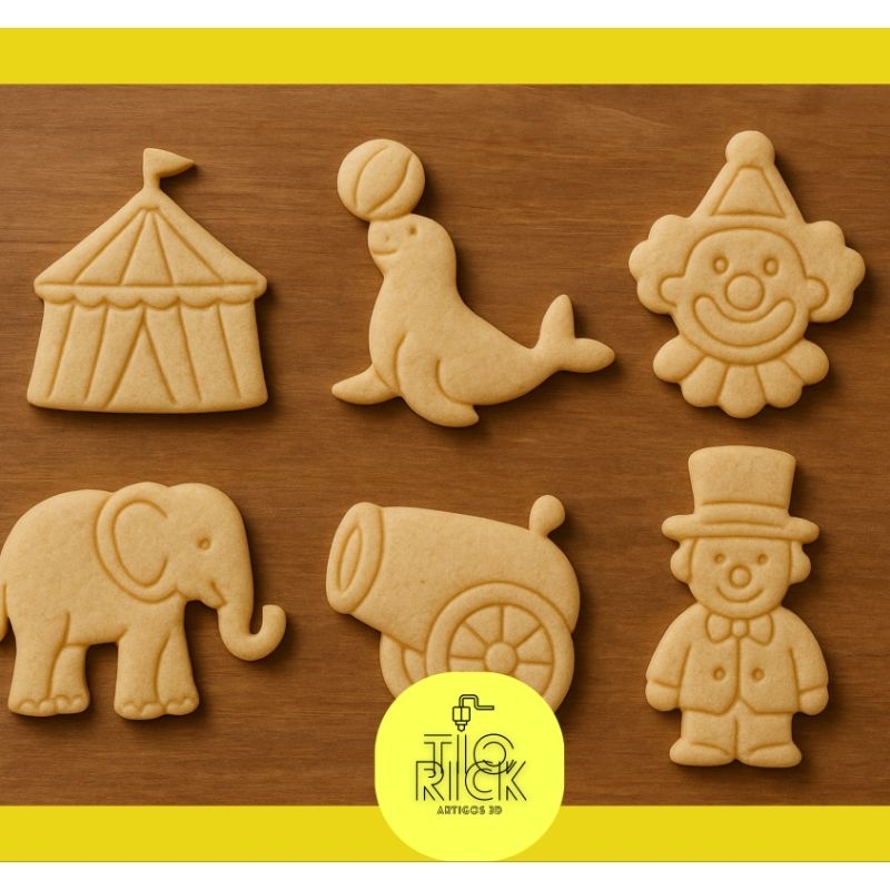kit 6 cortador/marcador tema circo para biscoitos e pasta americana em Oferta na Shopee