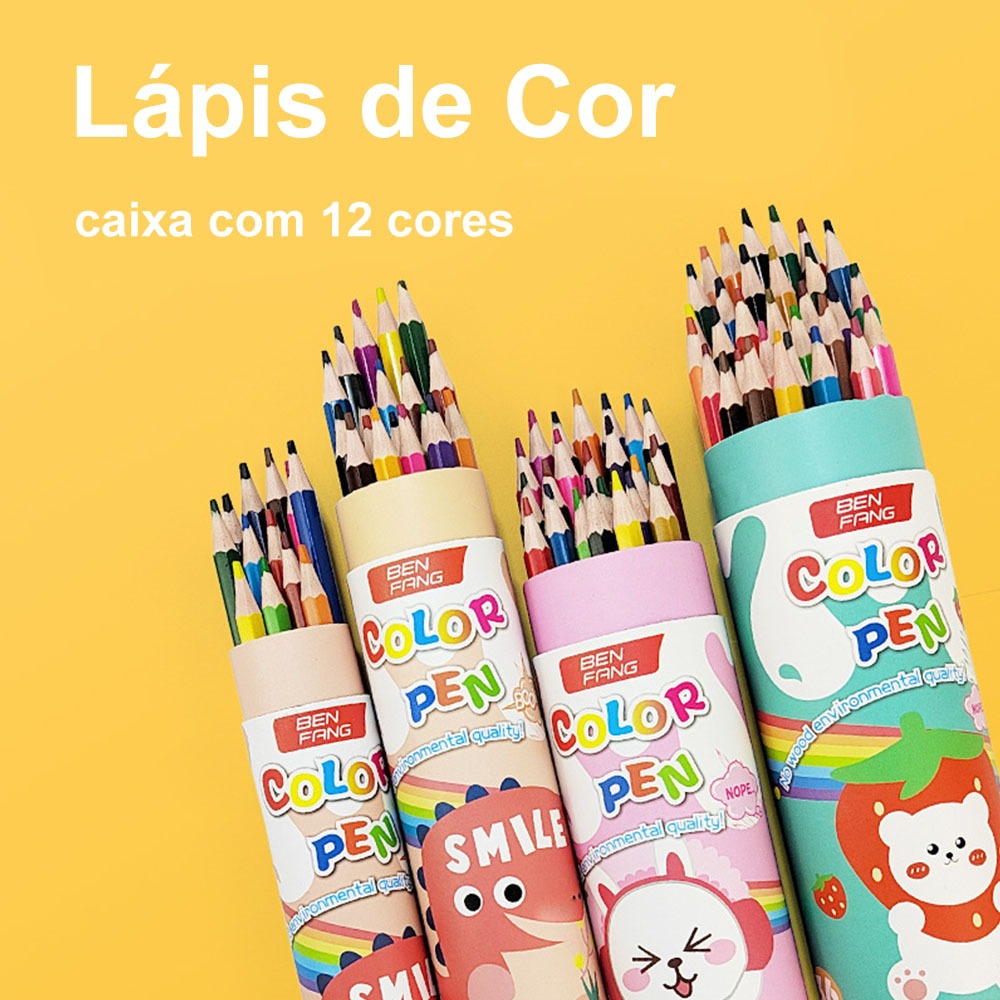 Kit Completo 12 Lápis de Cor + Apontador em Balde / Presente Escolar Prático em Oferta na Shopee