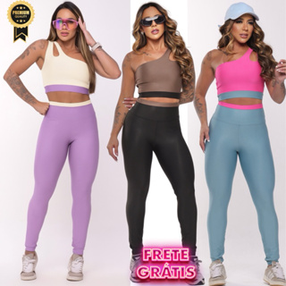 Conjunto Fitness Roupa de Academia Feminina Top e Calça Suplex Premium Zero Transparência em Oferta na Shopee