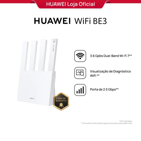 HUAWEI WiFi BE3 | Roteador | 3.6 Gpbs Dual-Band Wi-Fi 7 | Porta de 2.5 Gbps