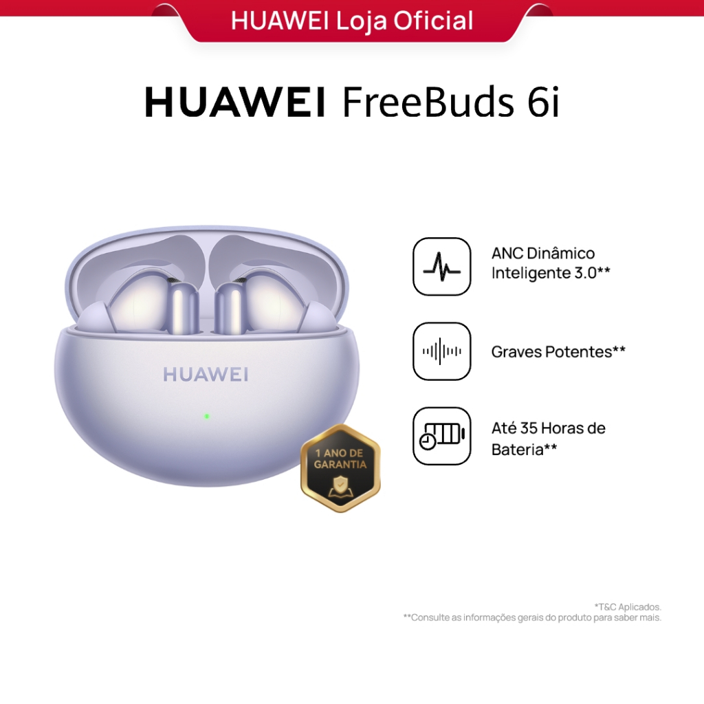 HUAWEI FreeBuds 6i | Fone de Ouvido Bluetooth Sem Fio |  ANC Dinâmico Inteligente 3.0