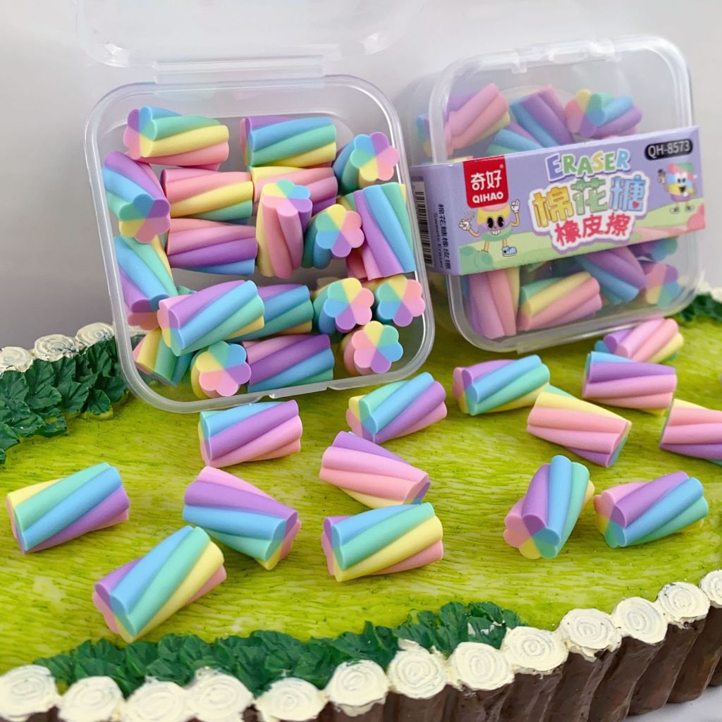 12 Borrachas Algodão Doce Coloridas Fofinhas - Mini Erasers Doces Presente Criativo