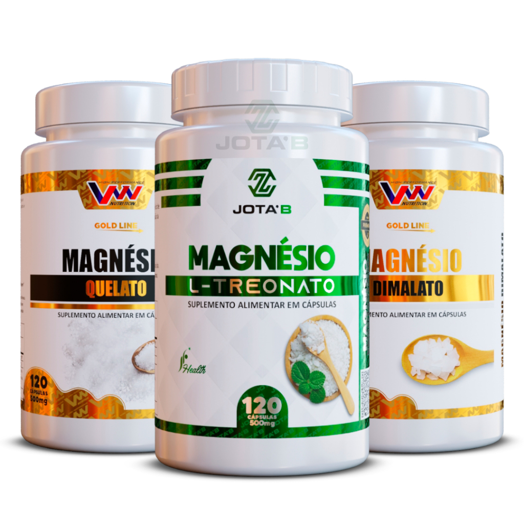 Kit perfeito os tres magnésio mais vendido quelato Dimalato L Treonato 120 capsulas cada