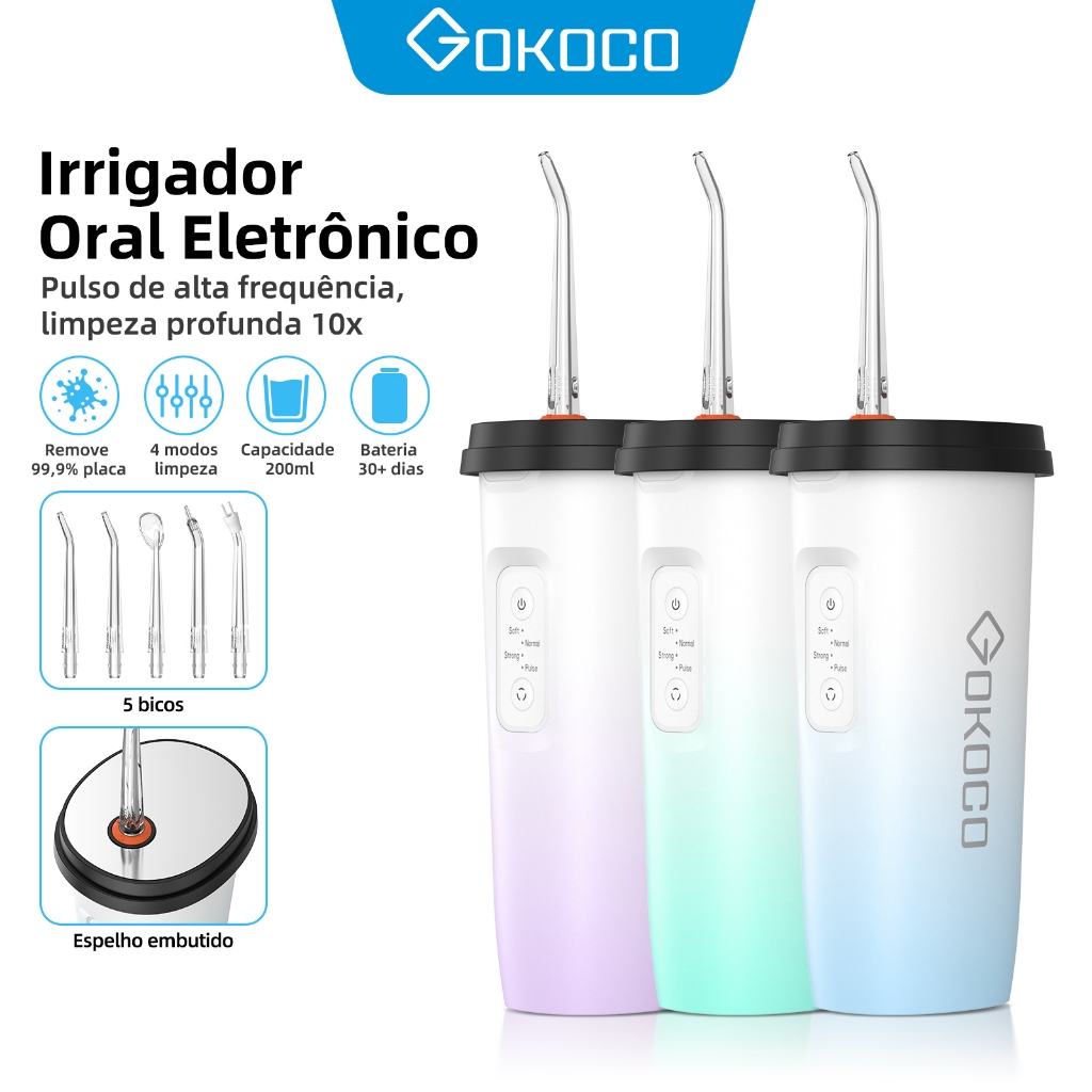 GOKOCO lrrigador Oral Limpeza Bucal PortatilDental USB Multifuncional 3 Em 1 Jato Água Fio Dental Limpador Dentes
