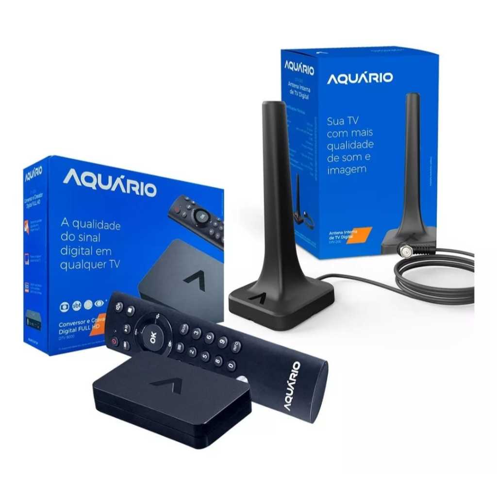 kit antena + Gravador e Conversor Digital Aquario full HD dtv-9000