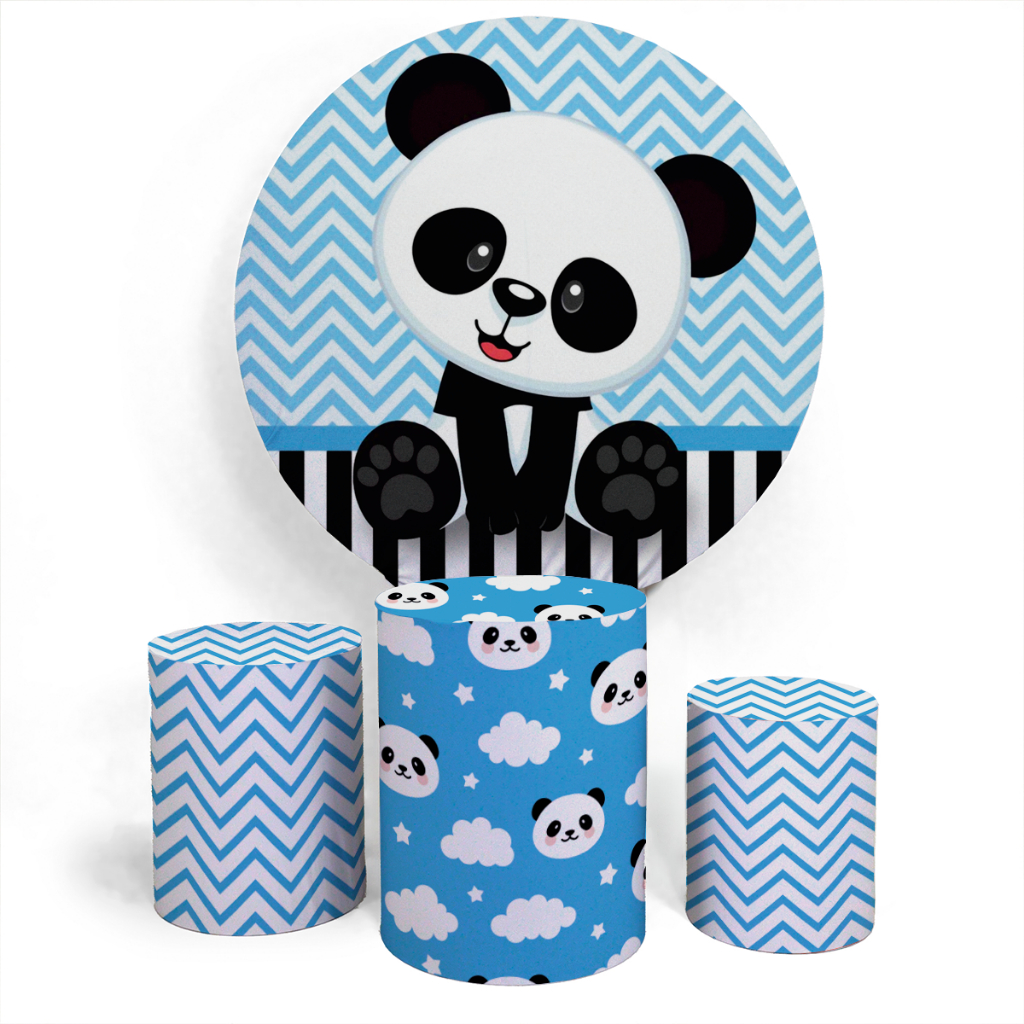 Kit Painel Decorativo Panda Cute Baby Fofo Bebê chá Revelação RN Níver Comemoração Evento + Trio Completo Alta Qualidade