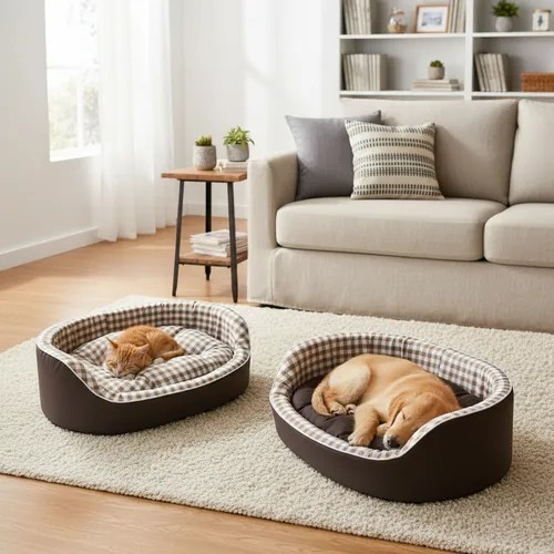 CAMA PARA CACHORRO e GATO CAMINHA PET LAVÁVEL E RESISTENTE FUNDO IMPERMEÁVEL BINNOPET DUBAI XADREZ BEGE