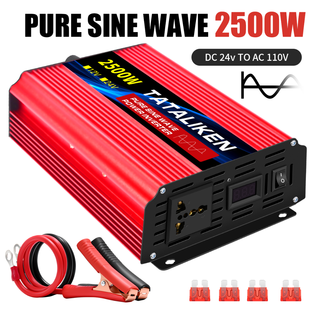 TATALIKEN 2500W Inversor de Onda Senoidal Pura 12V/24V 110V/220V Conversor Solar para Geladeiras e Ar-Condicionado