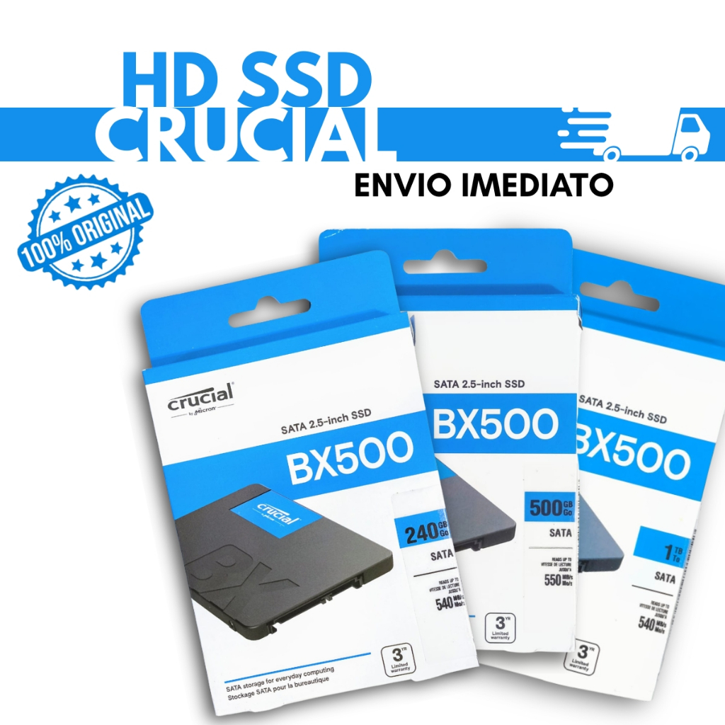 Ssd 240Gb / 500Gb / 1Tb Crucial BX500 2.5'' SATA III 6Gb/s Leitura 540MB/s e Gravação 500MB/s
