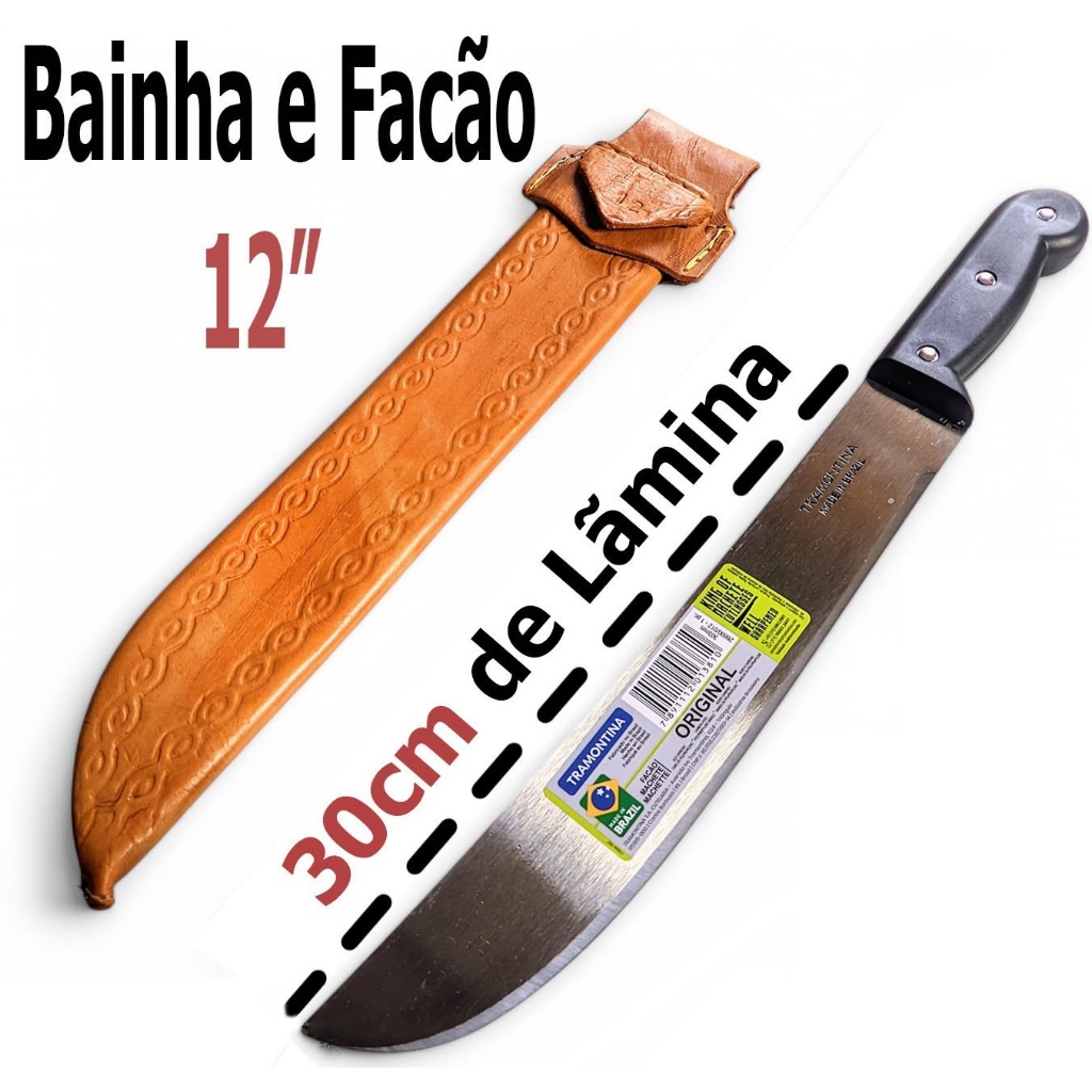 Machete catana terçado facão 12" polegadas Tramontina mato cana pesca + bainha em couro