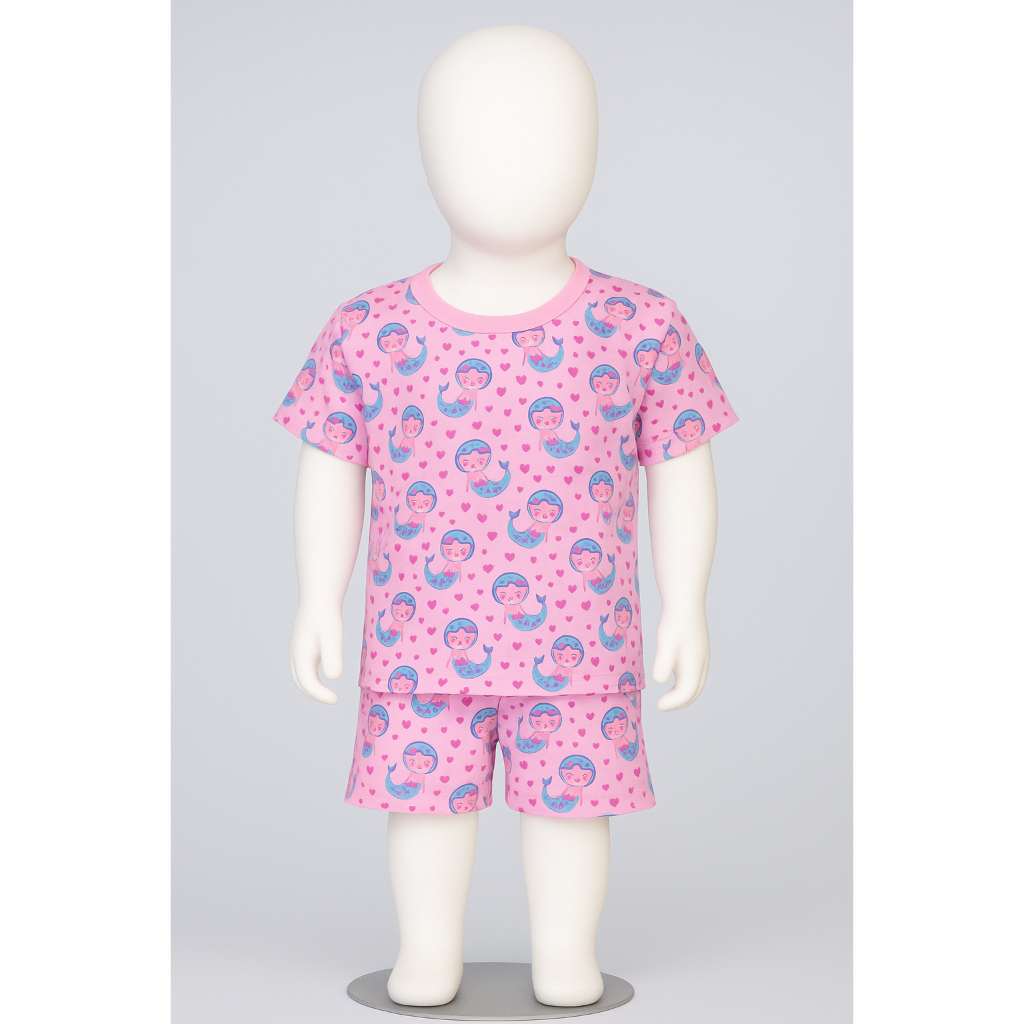 Pijama bebê Infantil Menina Curto de Manga Meia estação Estampado Roupa de Dormir Feminino 1 ao 8 algodão