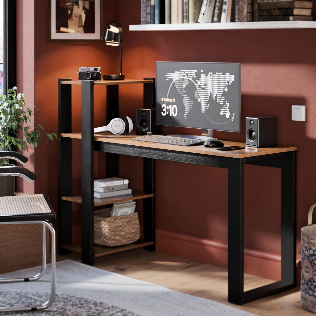 Mesa Escrivaninha Para Home Office E Escritório Roma Com Prateleiras