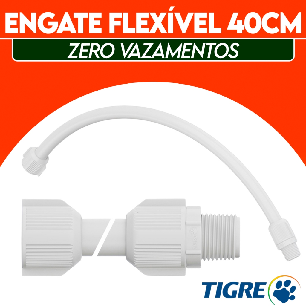 Engate Flexível Tigre PVC Branco 1/2" 40Cm Tigre Água Fria Pias Lavatórios e Caixa de Descarga