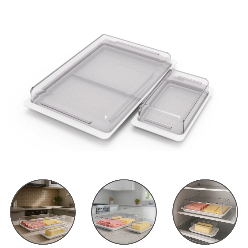 Kit Conjunto Porta Frios Duplo com Manteigueira Queijeira Queijo Presunto Mesa Posta