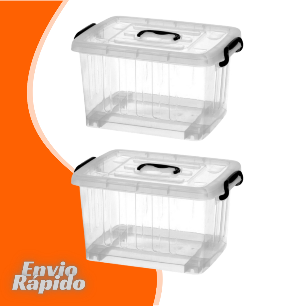 Kit 2 Caixa Container Transparente 26 Litros Cesto Organizador Multiuso Trava Alça Casa Escritorio Decoração Ferramentas em Oferta na Shopee