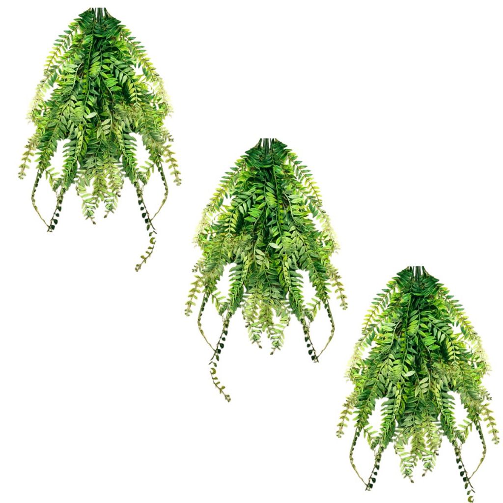 Kit Com 3 Plantas Artificiais Pendentes De Folhagem Verde Samambaia Enfeite Para Muro Inglês
