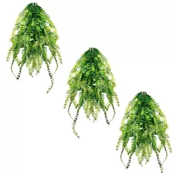 Kit Com 3 Plantas Artificiais Pendentes De Folhagem Verde Samambaia Enfeite Para Muro Inglês