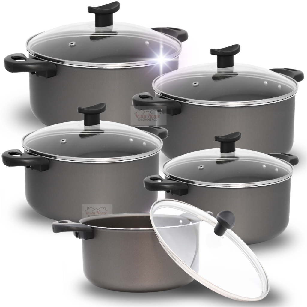 Kit Jogo de Panelas Caçarolas Antiaderente Teflon com Tampa de Vidro Tamanho grande