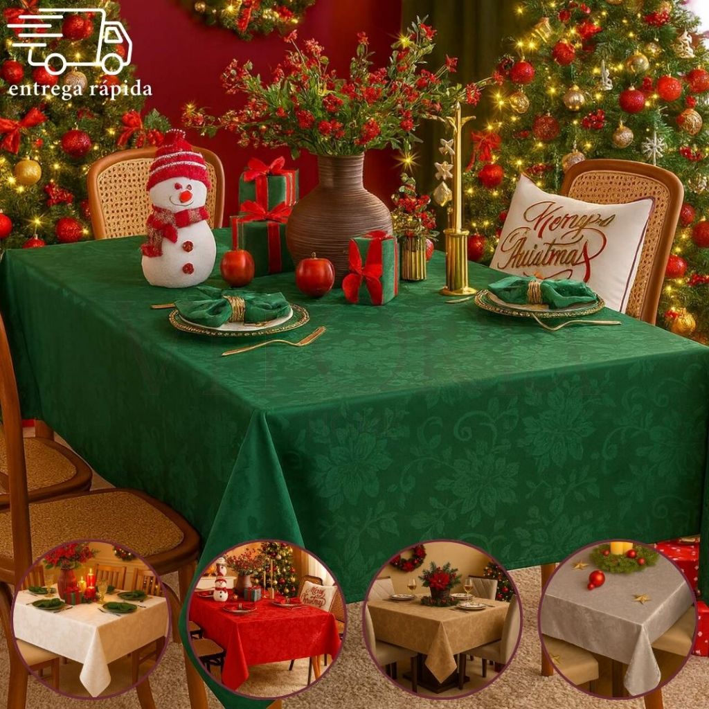 Toalha De Mesa Natal Luxo 6 Lugares Jacquard Original Tecido Grosso
