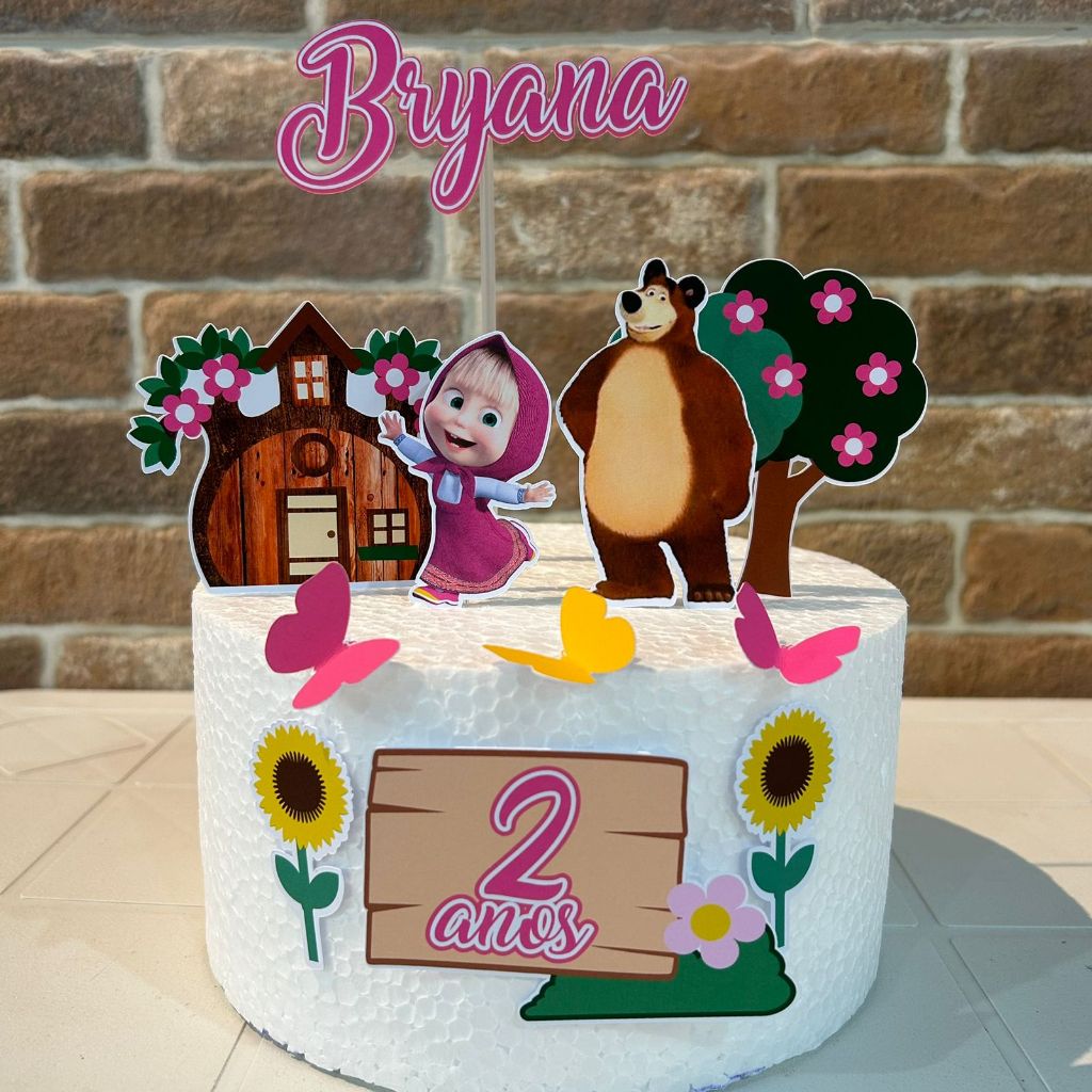 Topo de Bolo Masha e o urso - Topper de Bolo Personalizado Masha e o urso