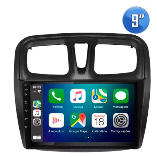 Multimidia MP5 Renault Sandero Logan 2015 até 2019 Espelhamento Android Carplay