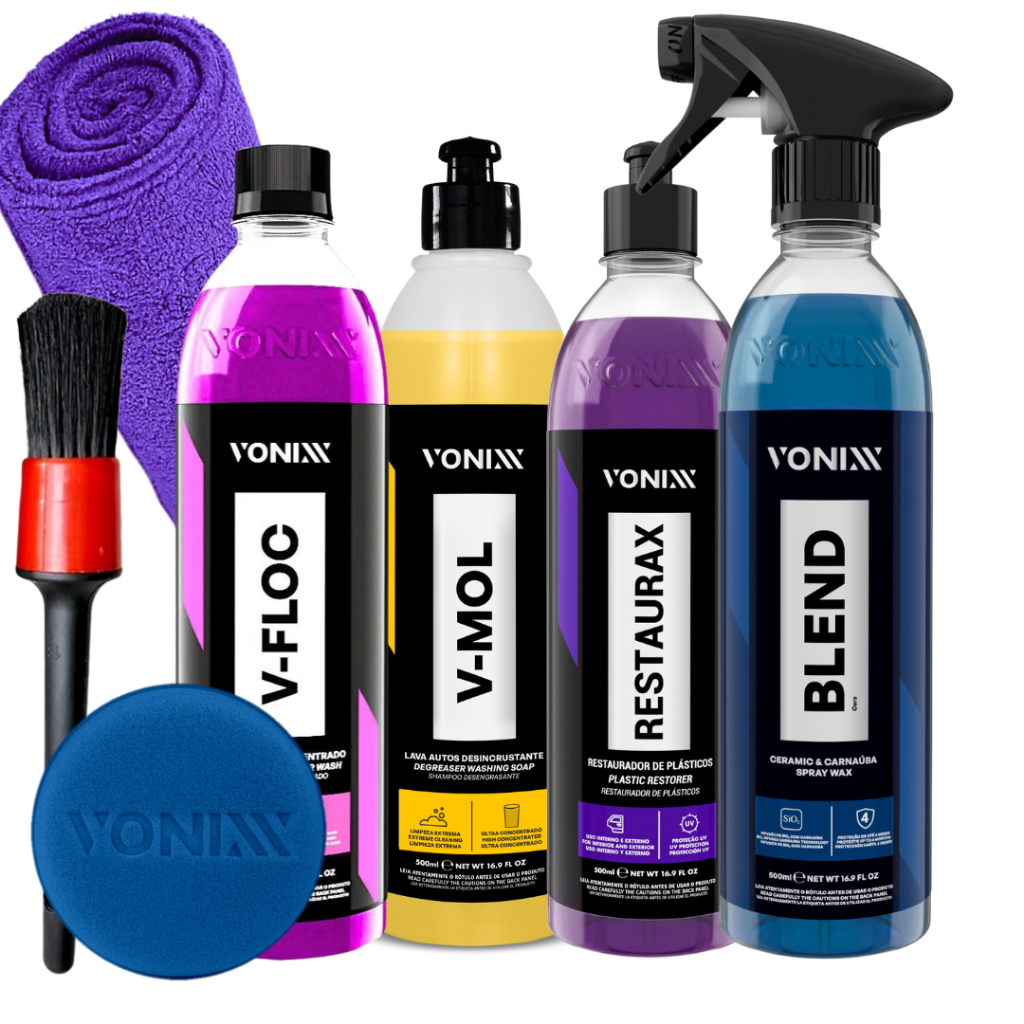 Kit Lavagem Shampoo Tira Barro V-Mol Cera Blend Restaurax Shampoo Neutro V-Floc